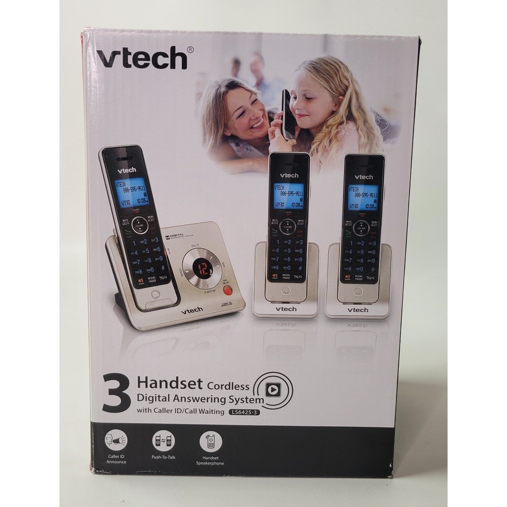 Vtech LS6425-3 3 Handset Cordless Phone System Digital Answering Machine Silver
